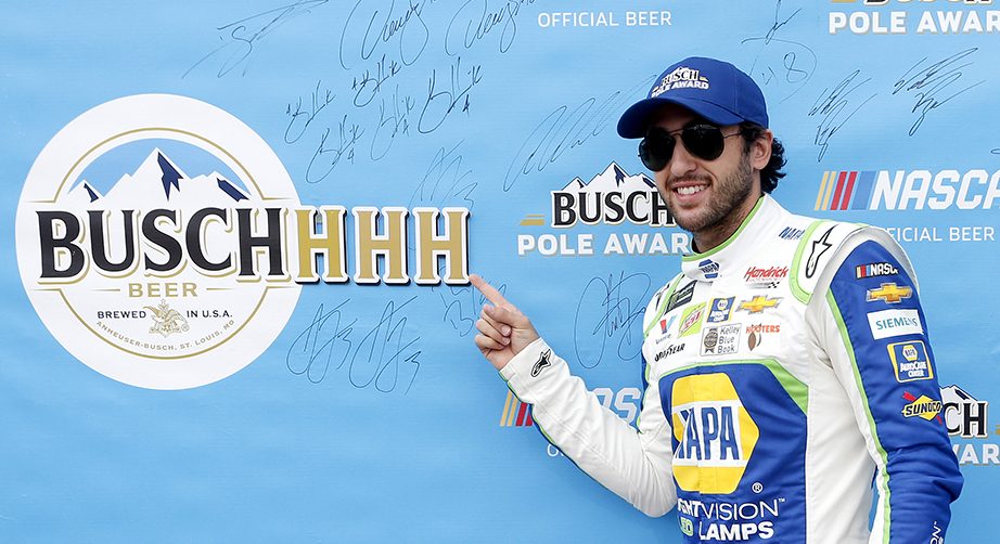 TALLADEGA, ALABAMA - OCTOBER 12: Chase Elliott, driver of the #9 NAPA Night Vision Chevrolet, poses with the Pole Award after posting the quickest lap during qualifying for the Monster Energy NASCAR Cup Series 1000Bulbs.com 500 at Talladega Superspeedway on October 12, 2019 in Talladega, Alabama. (Photo by Brian Lawdermilk/Getty Images) | Getty Images