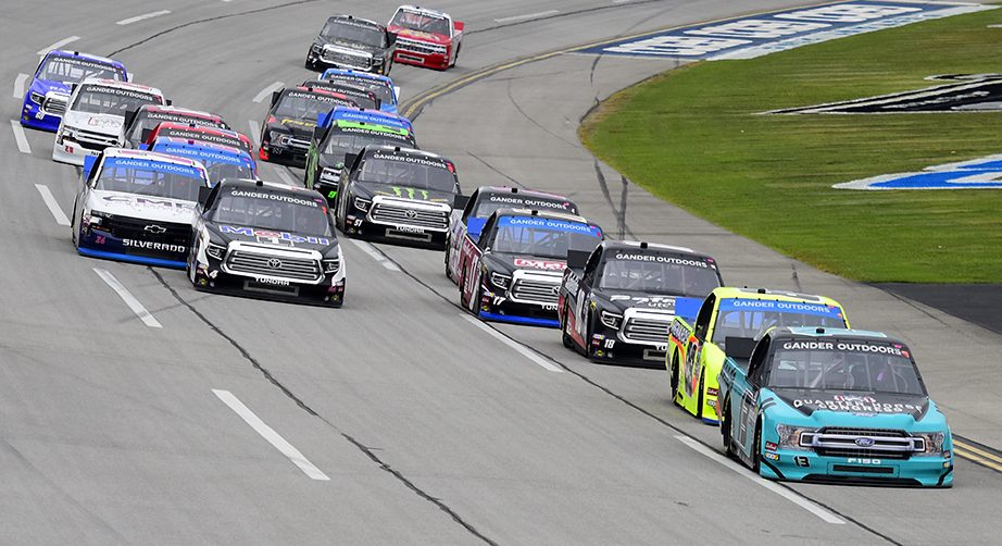 TALLADEGA, ALABAMA - OCTOBER 12: Johnny Sauter, driver of the #13 Tenda Heal Ford, leads during the NASCAR Gander Outdoor Truck Series Sugarlands Shine 250 at Talladega Superspeedway on October 12, 2019 in Talladega, Alabama. (Photo by Jared C. Tilton/Getty Images) | Getty Images