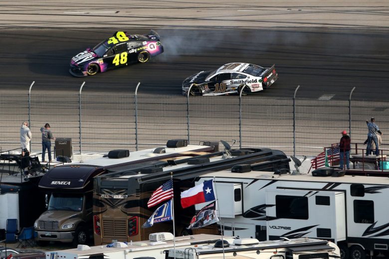 FORT WORTH, TEXAS - NOVEMBER 03: Jimmie Johnson, driver of the #48 Ally Chevrolet, is involved in an on-track incident during the Monster Energy NASCAR Cup Series AAA Texas 500 at Texas Motor Speedway on November 03, 2019 in Fort Worth, Texas. (Photo by Brian Lawdermilk/Getty Images) | Getty Images