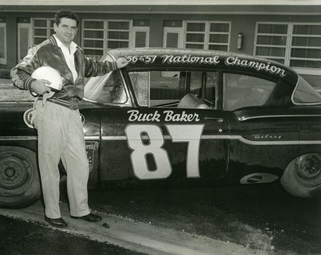 1958: Buck Baker poses with his Õ58 Chevrolet during the NASCAR Cup season. He was unhappy with the Õ58 model, and later switched back to a 1957. (Photo by ISC Images & Archives via Getty Images)