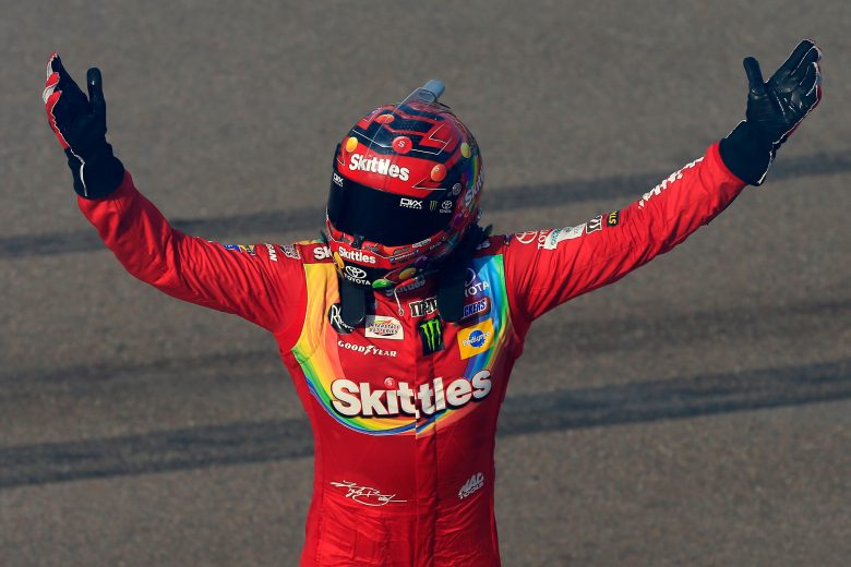 AVONDALE, AZ - MARCH 10: Kyle Busch, driver of the #18 Skittles Toyota, celebrates winning the Monster Energy NASCAR Cup Series TicketGuardian 500 at ISM Raceway on March 10, 2019 in Avondale, Arizona. (Photo by Daniel Shirey/Getty Images) | Getty Images