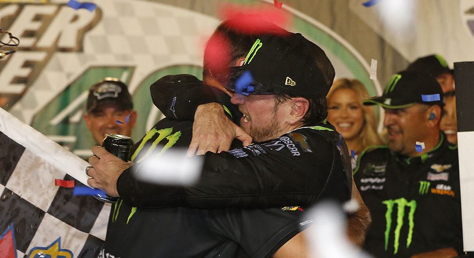 SPARTA, KENTUCKY - JULY 13: Kurt Busch, driver of the #1 Monster Energy Chevrolet, celebrates in Victory Lane with his crew chief Matt McCall after winning the Monster Energy NASCAR Cup Series Quaker State 400 Presented by Walmart at Kentucky Speedway on July 13, 2019 in Sparta, Kentucky. (Photo by Brian Lawdermilk/Getty Images) | Getty Images