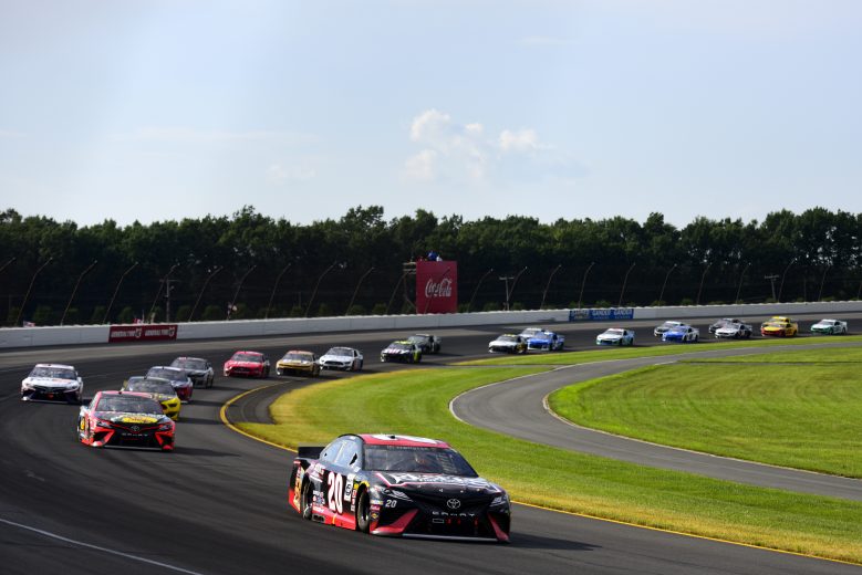 LONG POND, PENNSYLVANIA - JULY 28: Erik Jones, driver of the #20 Reser's Main St Bistro Toyota, leads the field during the Monster Energy NASCAR Cup Series Gander RV 400 at Pocono Raceway on July 28, 2019 in Long Pond, Pennsylvania. (Photo by Jared C. Tilton/Getty Images) | Getty Images