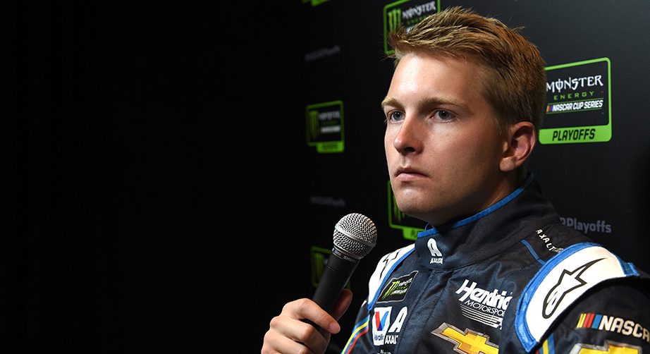 LAS VEGAS, NEVADA - SEPTEMBER 12:  William Byron, driver of the #24 Liberty University Chevrolet, speaks with members of the media during the Monster Energy NASCAR Cup Series Playoffs Media Day at the South Point Hotel & Casino on September 12, 2019 in Las Vegas, Nevada.  (Photo by David Becker/Getty Images) | Getty Images