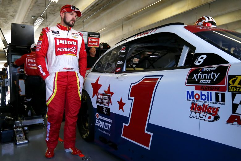 FORT WORTH, TEXAS - NOVEMBER 01: Michael Annett, driver of the #1 Pilot/Flying J Chevrolet, stands in the garage area during practice for the NASCAR Xfinity Series O'Reilly 300 at Texas Motor Speedway on November 01, 2019 in Fort Worth, Texas. (Photo by Jonathan Ferrey/Getty Images) | Getty Images