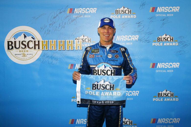FORT WORTH, TEXAS - NOVEMBER 02: Kevin Harvick, driver of the #4 Busch Beer/Ducks Unlimited Ford, poses with the Pole Award after posting the quickest lap during the Salute to Veterans Qualifying Day Fueled by The Texas Lottery for the Monster Energy NASCAR Cup Series AAA Texas 500 at Texas Motor Speedway on November 02, 2019 in Fort Worth, Texas. (Photo by Jonathan Ferrey/Getty Images) | Getty Images
