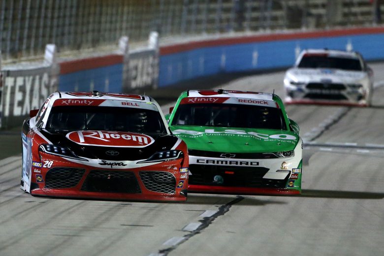 FORT WORTH, TEXAS - NOVEMBER 02: Christopher Bell, driver of the #20 Rheem Toyota, and Tyler Reddick, driver of the #2 Alsco Chevrolet, race ahead of Cole Custer, driver of the #00 Thompson Pipe Group Ford, during the NASCAR Xfinity Series O'Reilly Auto Parts 300 at Texas Motor Speedway on November 02, 2019 in Fort Worth, Texas. (Photo by Brian Lawdermilk/Getty Images) | Getty Images