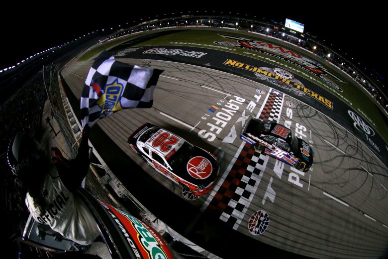 FORT WORTH, TEXAS - NOVEMBER 02: Christopher Bell, driver of the #20 Rheem Toyota, takes the checkered flag to win the NASCAR Xfinity Series O'Reilly Auto Parts 300 at Texas Motor Speedway on November 02, 2019 in Fort Worth, Texas. (Photo by Sean Gardner/Getty Images) | Getty Images