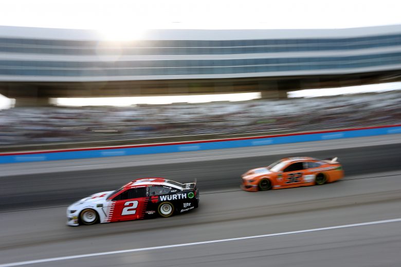 FORT WORTH, TEXAS - NOVEMBER 03: Brad Keselowski, driver of the #2 Wurth Ford, leads Corey LaJoie, driver of the #32 Schluter Systems Ford, during the Monster Energy NASCAR Cup Series AAA Texas 500 at Texas Motor Speedway on November 03, 2019 in Fort Worth, Texas. (Photo by Brian Lawdermilk/Getty Images) | Getty Images
