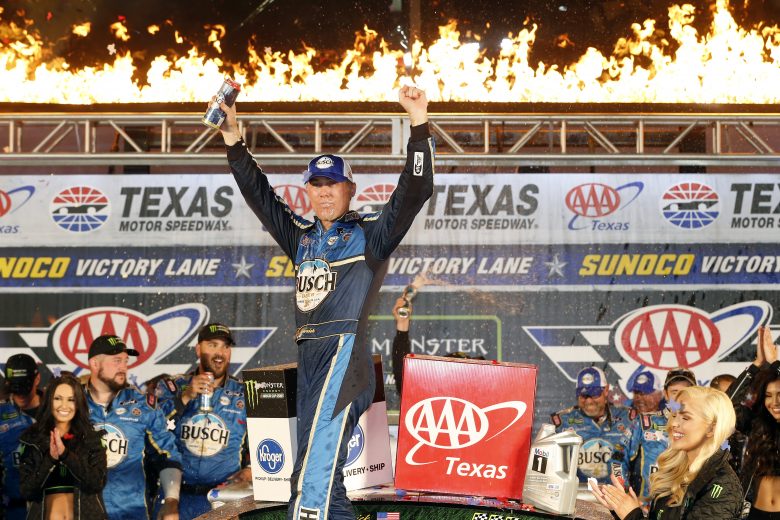 FORT WORTH, TEXAS - NOVEMBER 03: Kevin Harvick, driver of the #4 Busch Beer/Ducks Unlimited Ford, celebrates in Victory Lane after winning the Monster Energy NASCAR Cup Series AAA Texas 500 at Texas Motor Speedway on November 03, 2019 in Fort Worth, Texas. (Photo by Brian Lawdermilk/Getty Images) | Getty Images