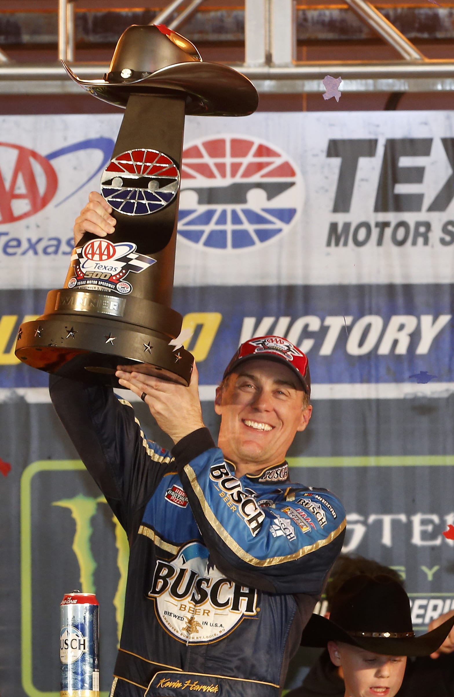 FORT WORTH, TEXAS - NOVEMBER 03: Kevin Harvick, driver of the #4 Busch Beer/Ducks Unlimited Ford, celebrates in Victory Lane after winning the Monster Energy NASCAR Cup Series AAA Texas 500 at Texas Motor Speedway on November 03, 2019 in Fort Worth, Texas. (Photo by Brian Lawdermilk/Getty Images) | Getty Images