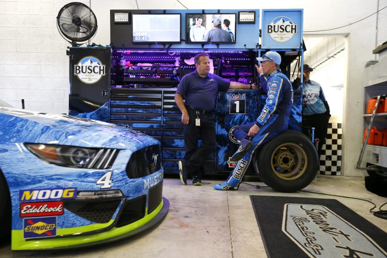 HOMESTEAD, FLORIDA - NOVEMBER 15: Kevin Harvick, driver of the #4 Busch Light Ford, waits in the garage during practice for the Monster Energy NASCAR Cup Series Ford EcoBoost 400 at Homestead-Miami Speedway on November 15, 2019 in Homestead, Florida. (Photo by Jonathan Ferrey/Getty Images) | Getty Images