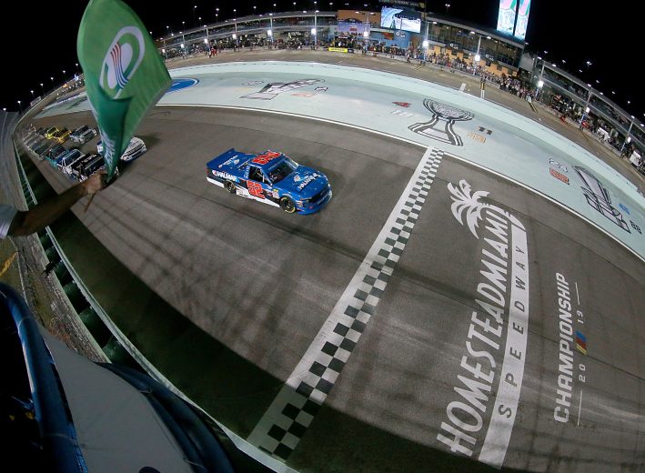 HOMESTEAD, FLORIDA - NOVEMBER 15: Stewart Friesen, driver of the #52 Halmar International Chevrolet, takes the green flag to start the NASCAR Gander Outdoors Truck Series Ford EcoBoost 200 at Homestead-Miami Speedway on November 15, 2019 in Homestead, Florida. (Photo by Sean Gardner/Getty Images) | Getty Images