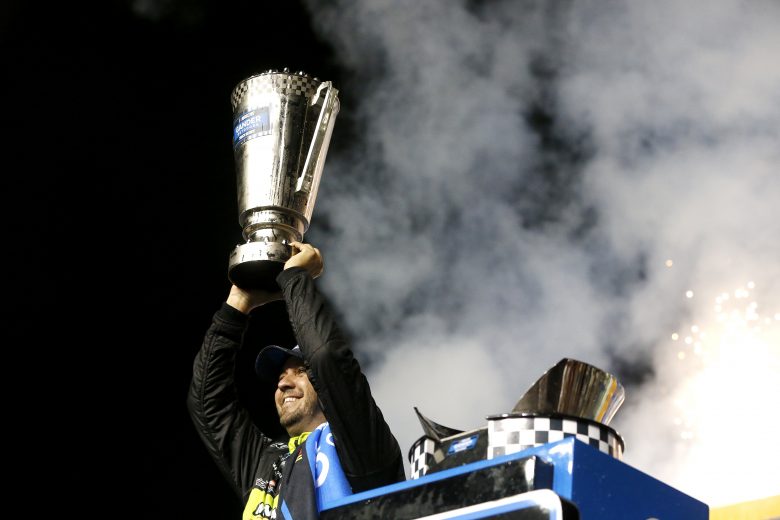 HOMESTEAD, FLORIDA - NOVEMBER 15: Matt Crafton, driver of the #88 Jack Links/Menards Ford, celebrates winning the NASCAR Gander Outdoors Truck Series Championship at Homestead-Miami Speedway on November 15, 2019 in Homestead, Florida. (Photo by Jonathan Ferrey/Getty Images) | Getty Images