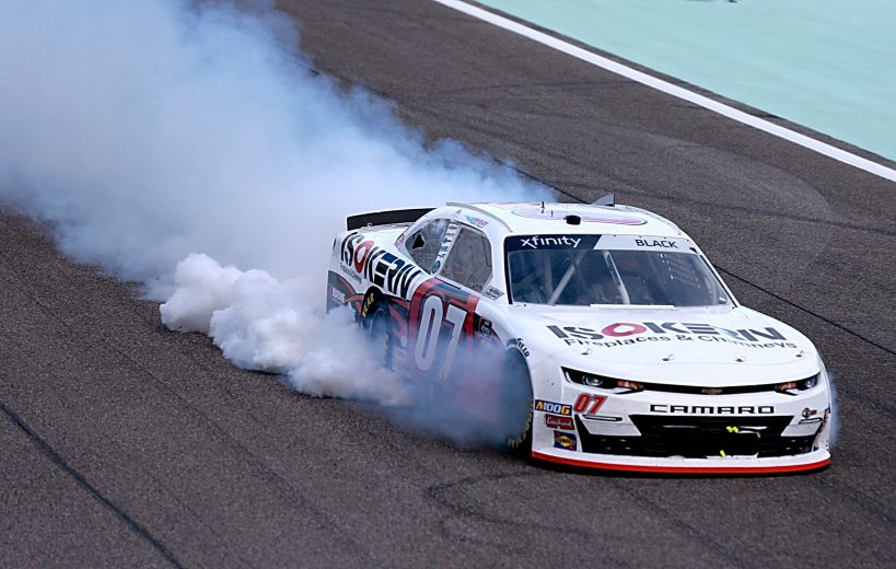 HOMESTEAD, FLORIDA - NOVEMBER 16: Ray Black II, driver of the #07 ISOKERN Fireplaces & Chimneys Chevrolet, blows his engine during the start of the NASCAR Xfinity Series Ford EcoBoost 300 at Homestead-Miami Speedway on November 16, 2019 in Homestead, Florida. (Photo by Sean Gardner/Getty Images) | Getty Images