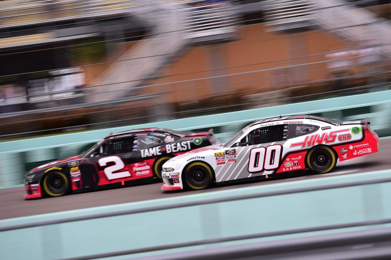 HOMESTEAD, FLORIDA - NOVEMBER 16: Cole Custer, driver of the #00 Haas Automation Ford, and Tyler Reddick, driver of the #2 Tame the Beast Chevrolet, race during the NASCAR Xfinity Series Ford EcoBoost 300 at Homestead-Miami Speedway on November 16, 2019 in Homestead, Florida. (Photo by Jared C. Tilton/Getty Images) | Getty Images