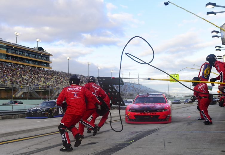 HOMESTEAD, FLORIDA - NOVEMBER 16: Justin Allgaier, driver of the #7 BRANDT Professional Agriculture Chevrolet, pits during the NASCAR Xfinity Series Ford EcoBoost 300 at Homestead-Miami Speedway on November 16, 2019 in Homestead, Florida. (Photo by Jared C. Tilton/Getty Images) | Getty Images
