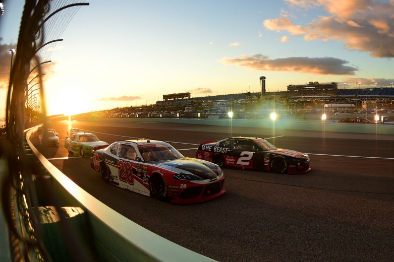 HOMESTEAD, FLORIDA - NOVEMBER 16: Christopher Bell, driver of the #20 Rheem/Watts Toyota, races Tyler Reddick, driver of the #2 Tame the Beast Chevrolet, during the NASCAR Xfinity Series Ford EcoBoost 300 at Homestead-Miami Speedway on November 16, 2019 in Homestead, Florida. (Photo by Jared C. Tilton/Getty Images) | Getty Images