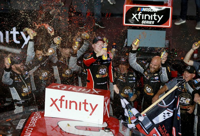 HOMESTEAD, FLORIDA - NOVEMBER 16: Tyler Reddick, driver of the #2 Tame the Beast Chevrolet, celebrates winning the NASCAR Xfinity Series Championship after the NASCAR Xfinity Series Ford EcoBoost 300 at Homestead-Miami Speedway on November 16, 2019 in Homestead, Florida. (Photo by Sean Gardner/Getty Images) | Getty Images