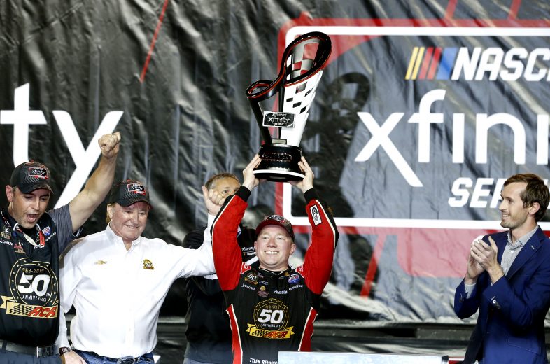 HOMESTEAD, FLORIDA - NOVEMBER 16: Tyler Reddick, driver of the #2 Tame the Beast Chevrolet, celebrates in Victory Lane after winning the NASCAR Xfinity Series Ford EcoBoost 300 and the NASCAR Xfinity Series Championship at Homestead-Miami Speedway on November 16, 2019 in Homestead, Florida. (Photo by Brian Lawdermilk/Getty Images) | Getty Images