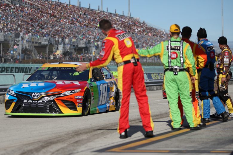 HOMESTEAD, FLORIDA - NOVEMBER 17: Kyle Busch, driver of the #18 M&M's Toyota, drives during the Monster Energy NASCAR Cup Series Ford EcoBoost 400 at Homestead Speedway on November 17, 2019 in Homestead, Florida. (Photo by Chris Graythen/Getty Images) | Getty Images
