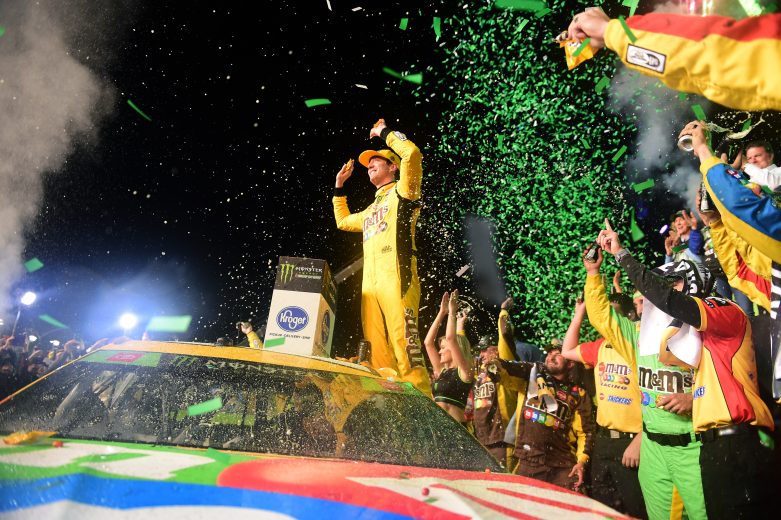 HOMESTEAD, FLORIDA - NOVEMBER 17: Kyle Busch, driver of the #18 M&M's Toyota, celebrates in Victory Lane after winning the Monster Energy NASCAR Cup Series Ford EcoBoost 400 and the Monster Energy NASCAR Cup Series Championship at Homestead Speedway on November 17, 2019 in Homestead, Florida. (Photo by Jared C. Tilton/Getty Images) | Getty Images