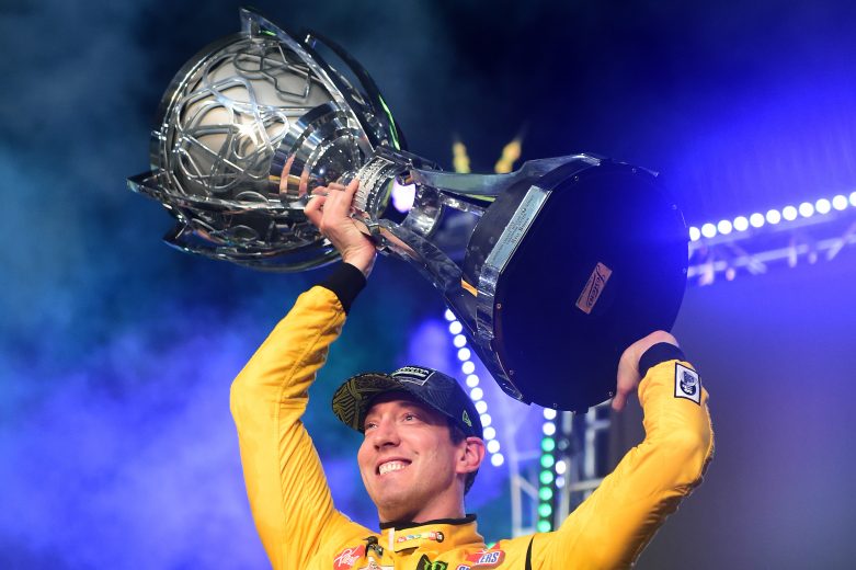 HOMESTEAD, FLORIDA - NOVEMBER 17: Kyle Busch, driver of the #18 M&M's Toyota, celebrates in Victory Lane after winning the Monster Energy NASCAR Cup Series Ford EcoBoost 400 and the Monster Energy NASCAR Cup Series Championship at Homestead Speedway on November 17, 2019 in Homestead, Florida. (Photo by Jared C. Tilton/Getty Images) | Getty Images