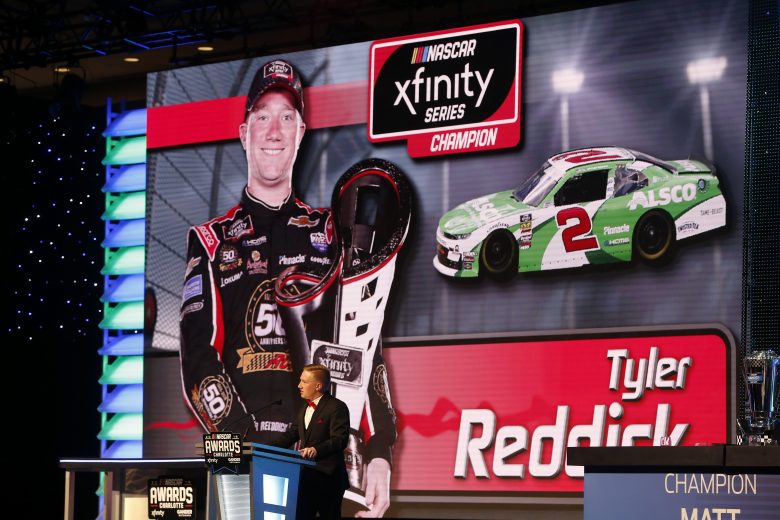 CHARLOTTE, NORTH CAROLINA - NOVEMBER 22: NASCAR Xfinity Series Champion Tyler Reddick speaks during the NASCAR Xfinity Series and NASCAR Gander Outdoors Truck Series Championship Banquet at Charlotte Convention Center on November 22, 2019 in Charlotte, North Carolina. (Photo by Brian Lawdermilk/Getty Images) | Getty Images