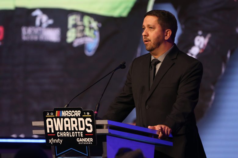 CHARLOTTE, NORTH CAROLINA - NOVEMBER 22: NASCAR Gander Outdoors Truck Series Champion Matt Crafton speaks during the NASCAR Xfinity Series and NASCAR Gander Outdoors Truck Series Championship Banquet at Charlotte Convention Center on November 22, 2019 in Charlotte, North Carolina. (Photo by Brian Lawdermilk/Getty Images) | Getty Images