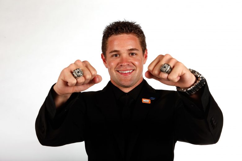 MIAMI BEACH, FL - NOVEMBER 19: Nationwide Series Champion Ricky Stenhouse Jr. poses with his two rings during the NASCAR Nationwide Series And Camping World Truck Awards Banquet at Loews Miami Beach on November 19, 2012 in Miami Beach, Florida. (Photo by Chris Trotman/Getty Images for NASCAR) | Getty Images