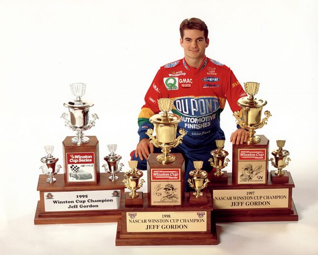 1998: Jeff Gordon is a four-time NASCAR Cup Series champion (1995, 1997, 1998, 2001). He was also the youngest three-time titleist in 1998 at age 27. (Photo by ISC Archives/CQ-Roll Call Group via Getty Images)