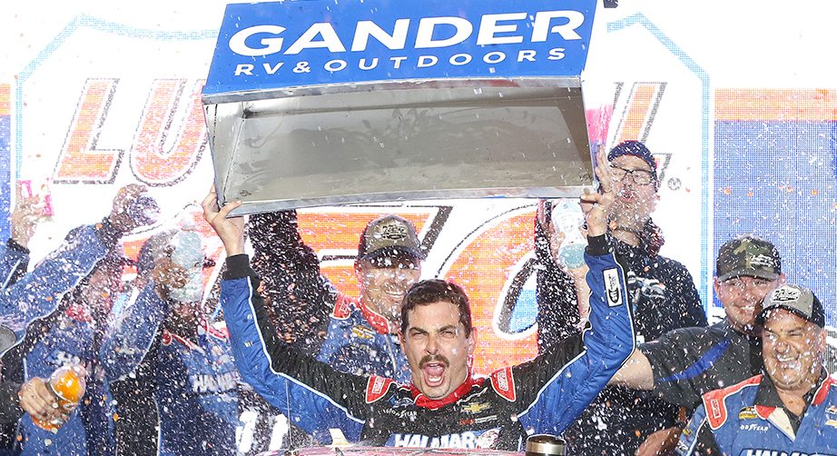 PHOENIX, ARIZONA - NOVEMBER 08: Stewart Friesen, driver of the #52 Halmar International Chevrolet, celebrates in victory lane after winning the NASCAR Gander Outdoors Truck Series Lucas Oil 150 at ISM Raceway in Phoenix on November 08, 2019 in Phoenix, Arizona. (Photo by Jonathan Ferrey/Getty Images) | Getty Images
