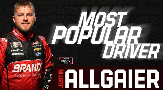 Featured Image for Justin Allgaier wins Most Popular Driver Award in Xfinity Series