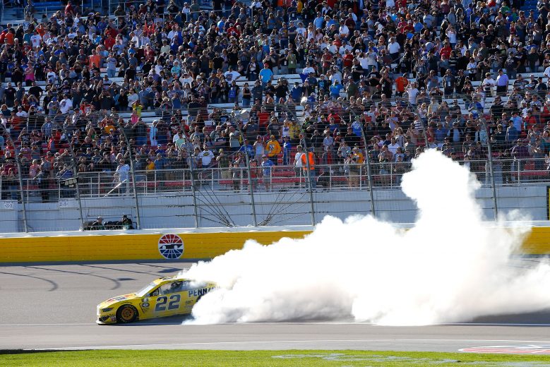 LAS VEGAS, NV - MARCH 03:  Joey Logano, driver of the #22 Pennzoil Ford, celebrates after winning the Monster Energy NASCAR Cup Series Pennzoil Oil 400 at Las Vegas Motor Speedway on March 3, 2019 in Las Vegas, Nevada.  (Photo by Jonathan Ferrey/Getty Images) | Getty Images