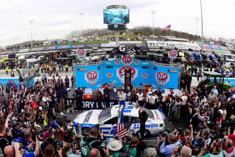 MARTINSVILLE, VA - MARCH 24:  Brad Keselowski, driver of the #2 Reese/Draw Tite Ford, celebrates in Victory Lane after winning the Monster Energy NASCAR Cup Series STP 500 at Martinsville Speedway on March 24, 2019 in Martinsville, Virginia.  (Photo by Jared C. Tilton/Getty Images) | Getty Images