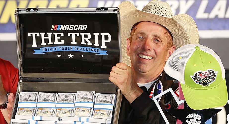 FORT WORTH, TEXAS - JUNE 07: Greg Biffle, driver of the #51 Toyota Toyota, celebrates in victory lane after winning the NASCAR Gander Outdoors Truck Series SpeedyCash.com 400 at Texas Motor Speedway on June 07, 2019 in Fort Worth, Texas. (Photo by Brian Lawdermilk/Getty Images) | Getty Images