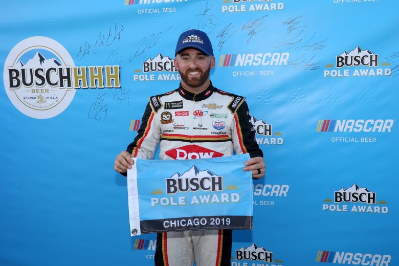 JOLIET, ILLINOIS - JUNE 29: Austin Dillon, driver of the #3 Dow Univar Solutions Chevrolet, poses with the Busch Pole Award after posting the quickest lap during qualifying for the Monster Energy NASCAR Cup Series Camping World 400 at Chicagoland Speedway on June 29, 2019 in Joliet, Illinois. (Photo by Jonathan Daniel/Getty Images) | Getty Images