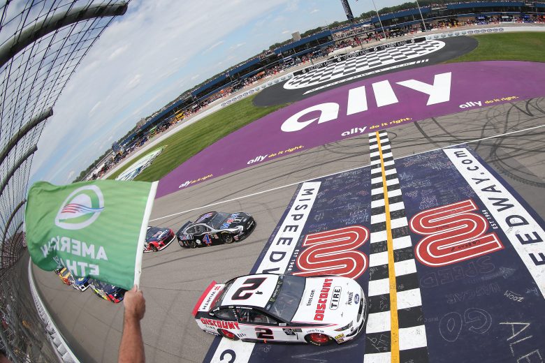 BROOKLYN, MICHIGAN - AUGUST 11: Brad Keselowski, driver of the #2 Discount Tire Ford, takes the green flag to start the Monster Energy NASCAR Cup Series Consumers Energy 400 at Michigan International Speedway on August 11, 2019 in Brooklyn, Michigan. (Photo by Matt Sullivan/Getty Images) | Getty Images