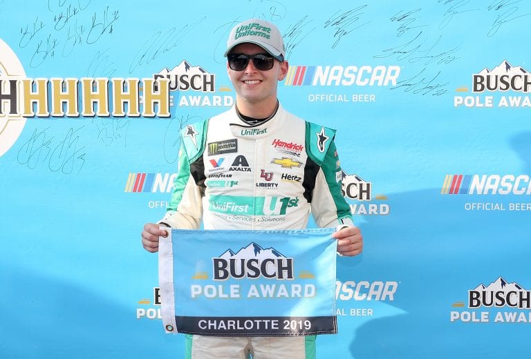 CHARLOTTE, NORTH CAROLINA - SEPTEMBER 27: William Byron, driver of the #24 UniFirst Chevrolet, poses for photos after winning the pole for the Monster Energy NASCAR Cup Series Bank of America ROVAL 400 at Charlotte Motor Speedway on September 27, 2019 in Charlotte, North Carolina. (Photo by Brian Lawdermilk/Getty Images) | Getty Images