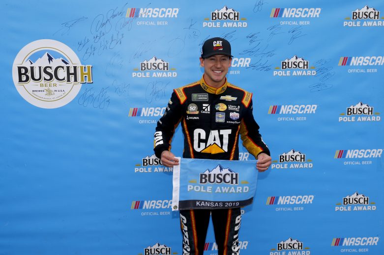 KANSAS CITY, KANSAS - OCTOBER 19: Daniel Hemric, driver of the #8 Caterpillar Chevrolet,  poses with the pole award after qualifying for the Monster Energy NASCAR Cup Series Hollywood Casino 400 at Kansas Speedway on October 19, 2019 in Kansas City, Kansas. (Photo by Jonathan Ferrey/Getty Images) | Getty Images