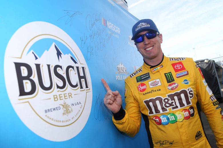 AVONDALE, ARIZONA - NOVEMBER 09: Kyle Busch, driver of the #18 M&M's Toyota, poses with the pole award after qualifying for the Monster Energy NASCAR Cup Series Bluegreen Vacations 500 at ISM Raceway on November 09, 2019 in Avondale, Arizona. (Photo by Matt Sullivan/Getty Images) | Getty Images