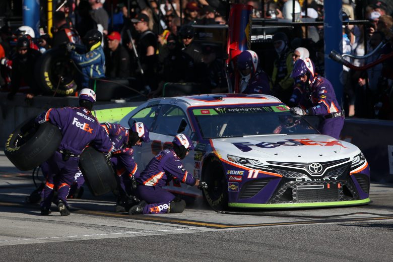 HOMESTEAD, FLORIDA - NOVEMBER 17: Denny Hamlin, driver of the #11 FedEx Express Toyota, pits during the Monster Energy NASCAR Cup Series Ford EcoBoost 400 at Homestead Speedway on November 17, 2019 in Homestead, Florida. (Photo by Brian Lawdermilk/Getty Images) | Getty Images