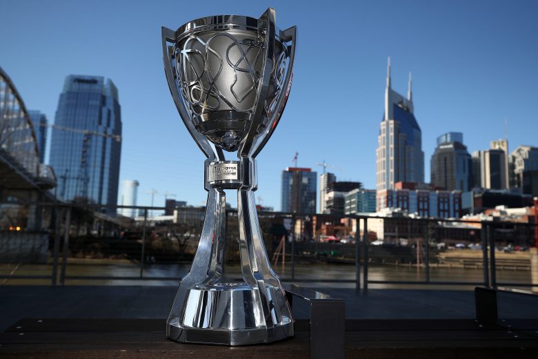 NASHVILLE, TENNESSEE - DECEMBER 04: Monster Energy NASCAR Cup Series Champion Kyle Busch poses for a photo with the Championship Trophy on December 04, 2019 in Nashville, Tennessee. (Photo by Chris Graythen/Getty Images) | Getty Images