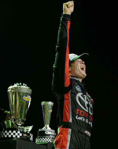 HOMESTEAD, FL - NOVEMBER 20: Erik Jones, driver of the #4 Toyota, celebrates in victory lane after winning the series championship during the NASCAR Camping World Truck Series Ford EcoBoost 200 at Homestead-Miami Speedway on November 20, 2015 in Homestead, Florida. (Photo by Robert Laberge/Getty Images) | Getty Images