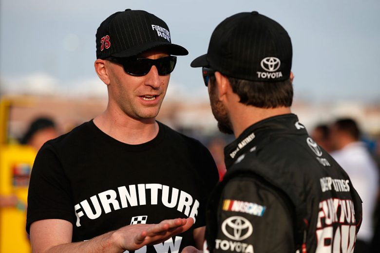 LAS VEGAS, NV - MARCH 04:  Cole Pearn, crew chief talks with Martin Truex Jr, driver of the #78 Furniture Row Toyota, during qualifying for the NASCAR Sprint Cup Series Kobalt 400 at Las Vegas Motor Speedway on March 4, 2016 in Las Vegas, Nevada.  (Photo by Todd Warshaw/Getty Images) | Getty Images