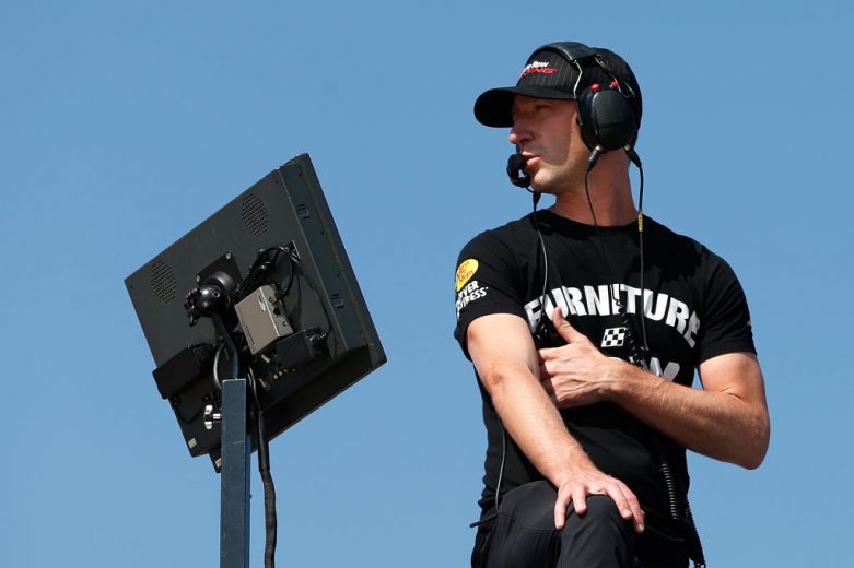 JOLIET, IL - SEPTEMBER 16: Cole Pearn, crew chief of the #78 Furniture Row/Denver Mattress Toyota, looks on during practice for the Monster Energy NASCAR Cup Series Tales of the Turtles 400 at Chicagoland Speedway on September 16, 2017 in Joliet, Illinois.  (Photo by Brian Lawdermilk/Getty Images) | Getty Images