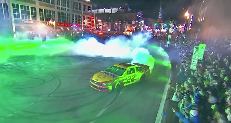 Joey Logano drifts to perfect score with Nashville burnout | NASCAR.com