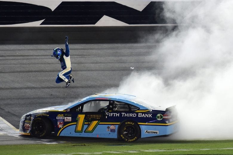 DAYTONA BEACH, FL - JULY 01:  Ricky Stenhouse Jr., driver of the #17 Fifth Third Bank Ford, celebrates winning the Monster Energy NASCAR Cup Series 59th Annual Coke Zero 400 Powered By Coca-Cola at Daytona International Speedway on July 1, 2017 in Daytona Beach, Florida.  (Photo by Jared C. Tilton/Getty Images) | Getty Images