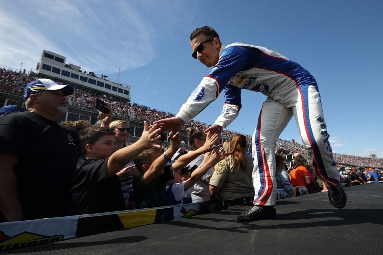 TALLADEGA, AL - OCTOBER 14: AJ Allmendinger, driver of the #47 Kroger ClickList Chevrolet, is introduced during the Monster Energy NASCAR Cup Series 1000Bulbs.com 500 at Talladega Superspeedway on October 14, 2018 in Talladega, Alabama. (Photo by Chris Graythen/Getty Images) | Getty Images