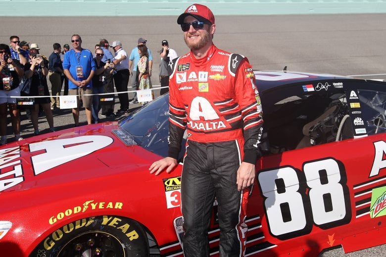 HOMESTEAD, FL - NOVEMBER 19: Dale Earnhardt Jr., driver of the #88 AXALTA Chevrolet, takes part in pre-race ceremonies for the Monster Energy NASCAR Cup Series Championship Ford EcoBoost 400 at Homestead-Miami Speedway on November 19, 2017 in Homestead, Florida. (Photo by Chris Graythen/Getty Images) | Getty Images